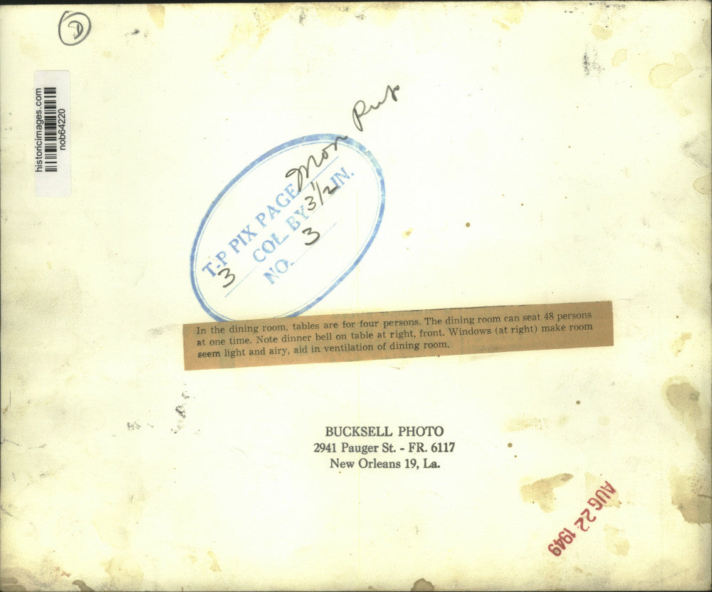 1949 Press Photo Interior design- dining room can seat 48 persons at one time