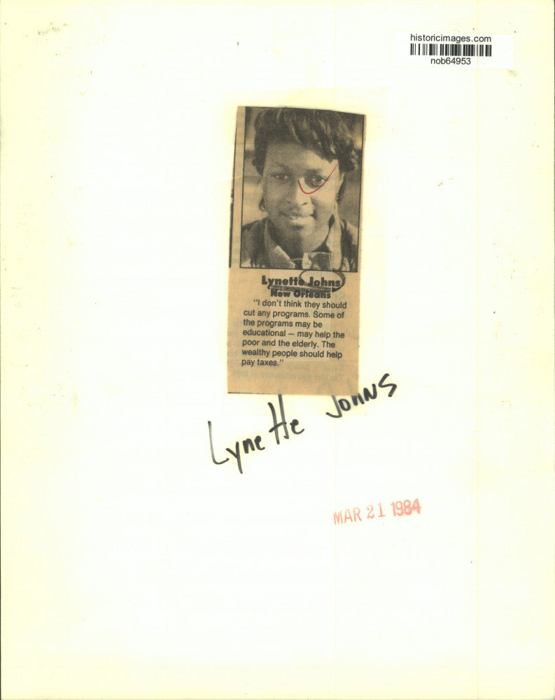 1984 Press Photo Lynette Johns, New Orleans on wealthy people to help pay taxes