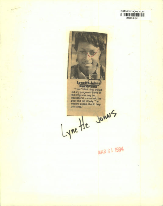 1984 Press Photo Lynette Johns, New Orleans on wealthy people to help pay taxes