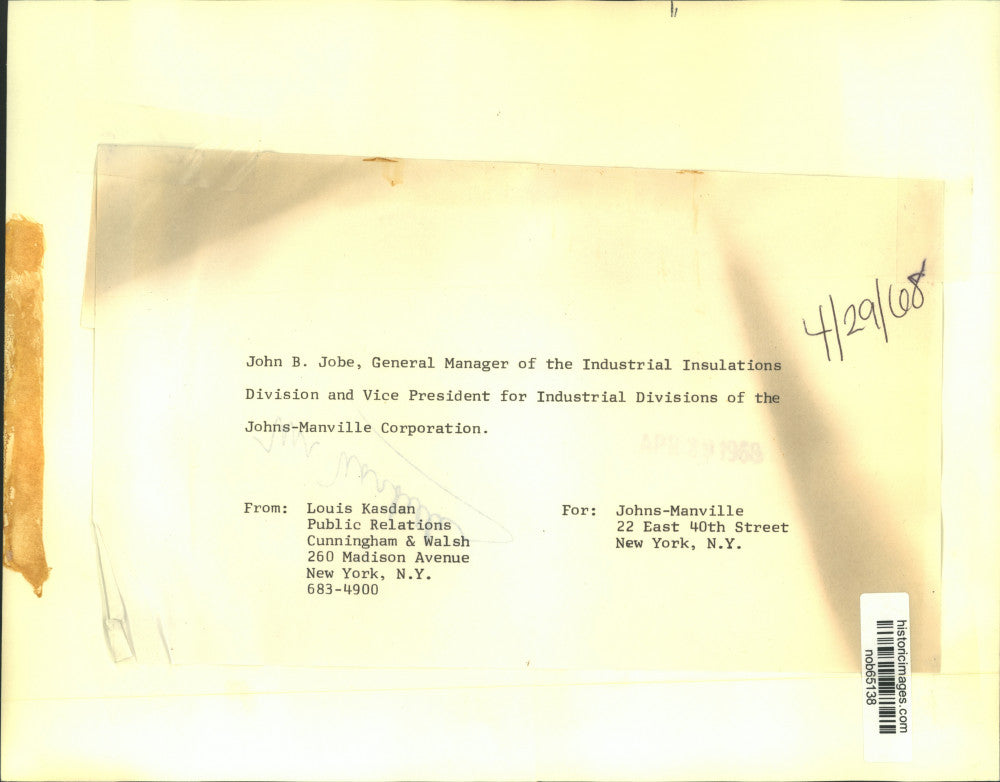 1960 Press Photo John B. Jobe, General Manager of Industrial Insulation Division