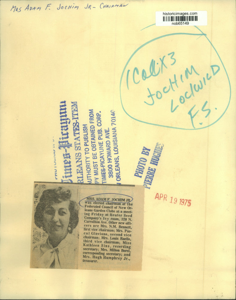 1975 Press Photo Mrs. Jochim, chairman of Federated Council of N.O. Gardens Club