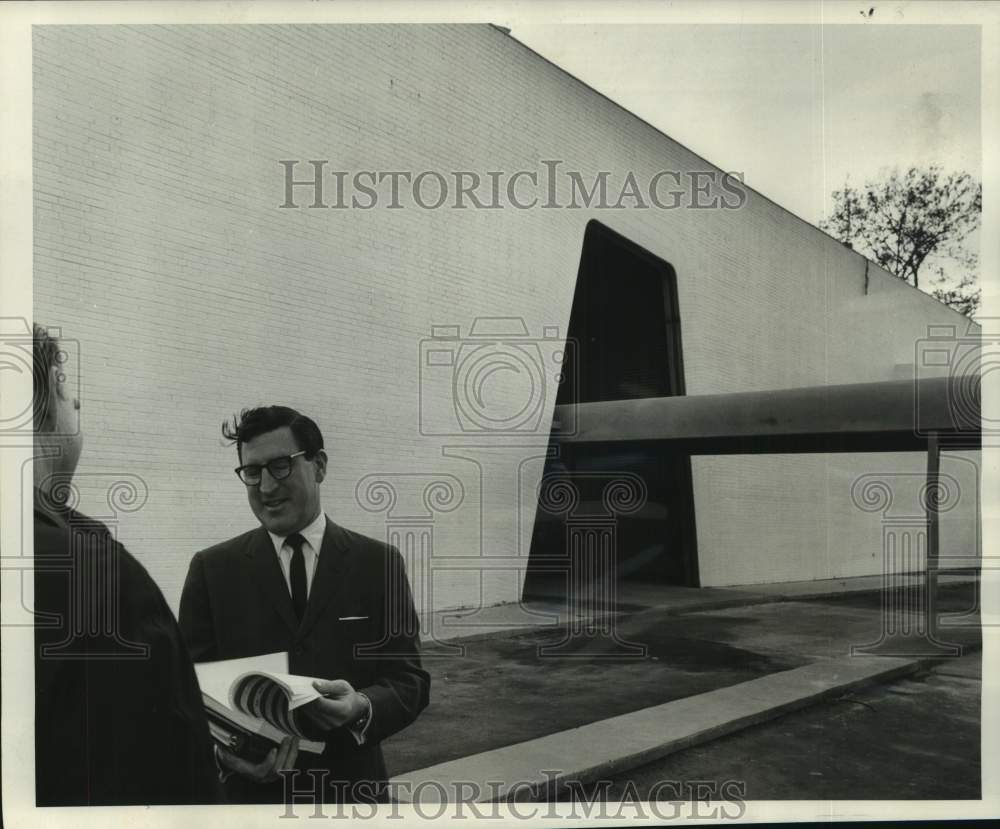 1965 Press Photo Arthur Q Davis inspecting plans for the Jewish Community Center- Historic Images