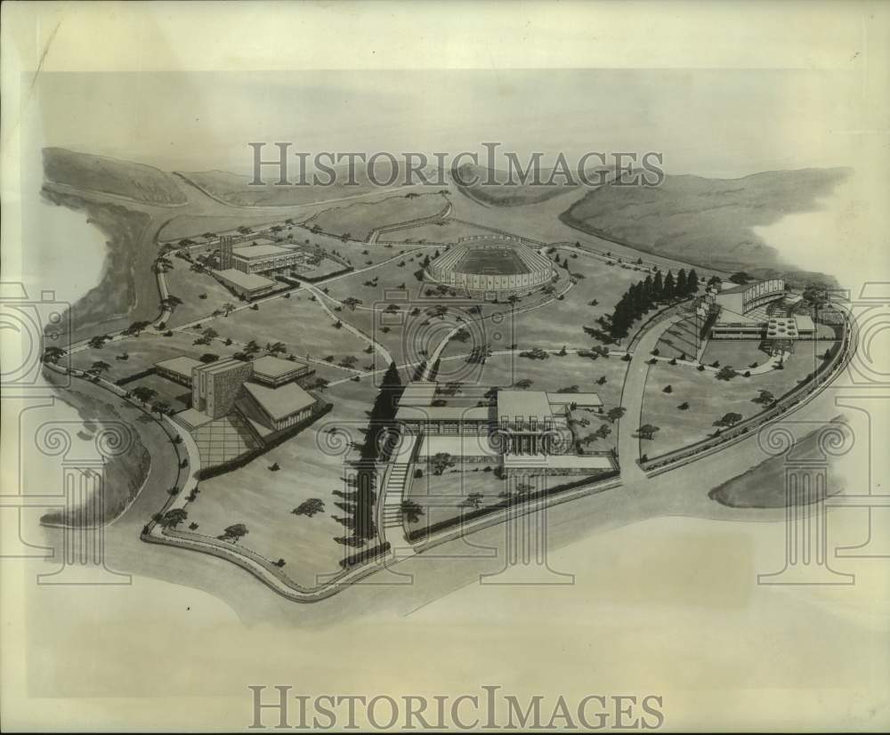 1965 Press Photo Artist&#39;s concept of Danish cultural center to rise in Jerusalem- Historic Images