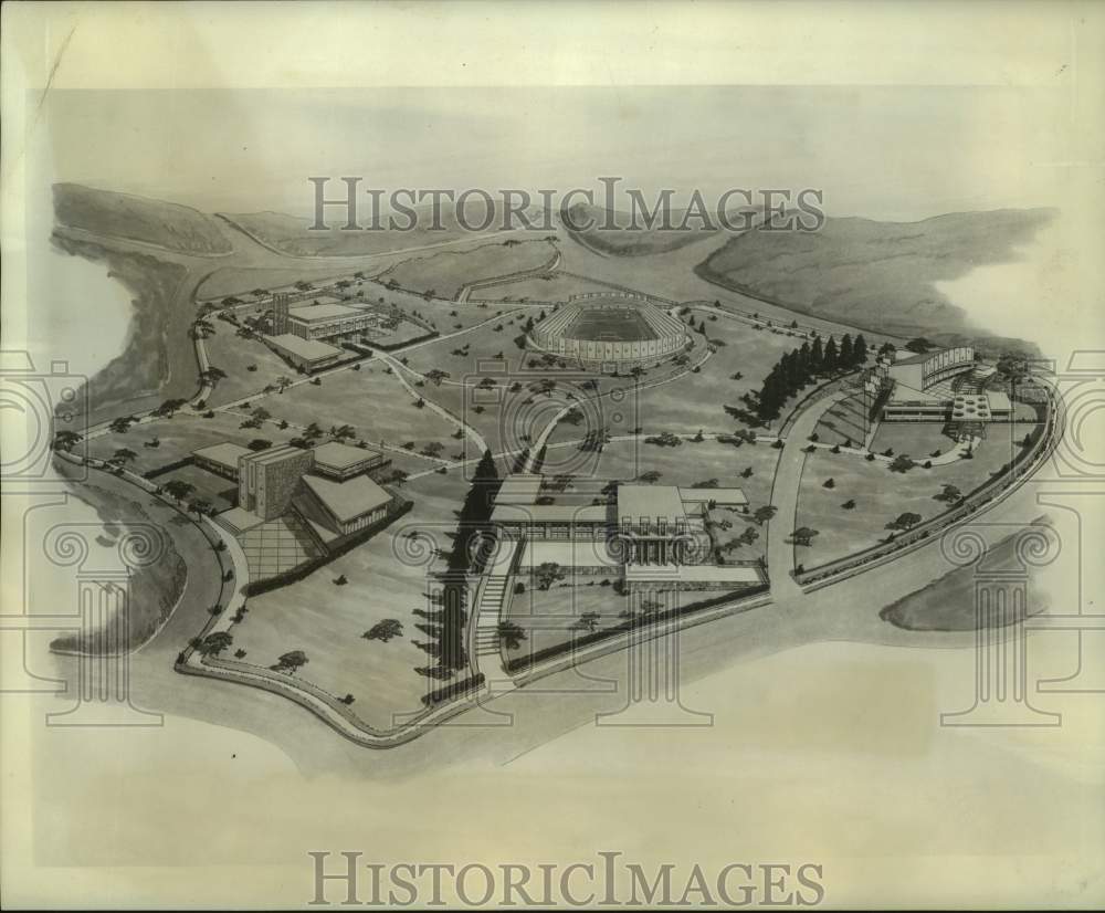 1965 Press Photo Artist's concept of Danish cultural center to rise in Jerusalem- Historic Images