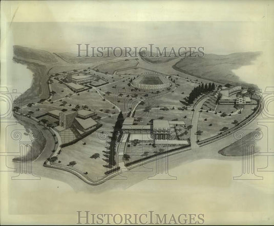 1965 Press Photo Artist's concept of Danish cultural center to rise in Jerusalem- Historic Images