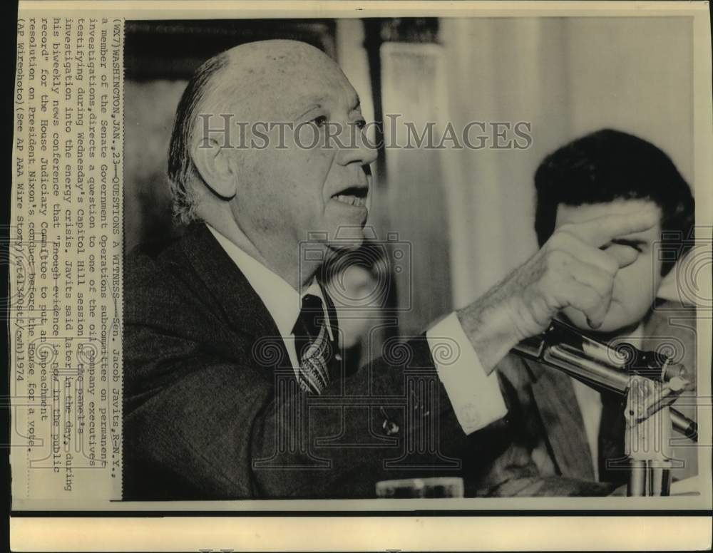 1974 Press Photo Senator Jacob Javits during energy crisis panel&#39;s investigation- Historic Images