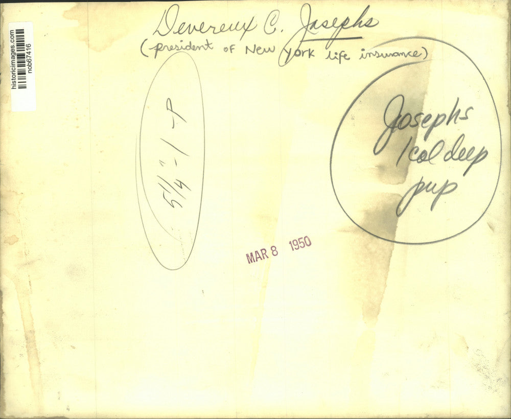 1950 Press Photo Devereux C. Joseph, president of New York Life Insurance