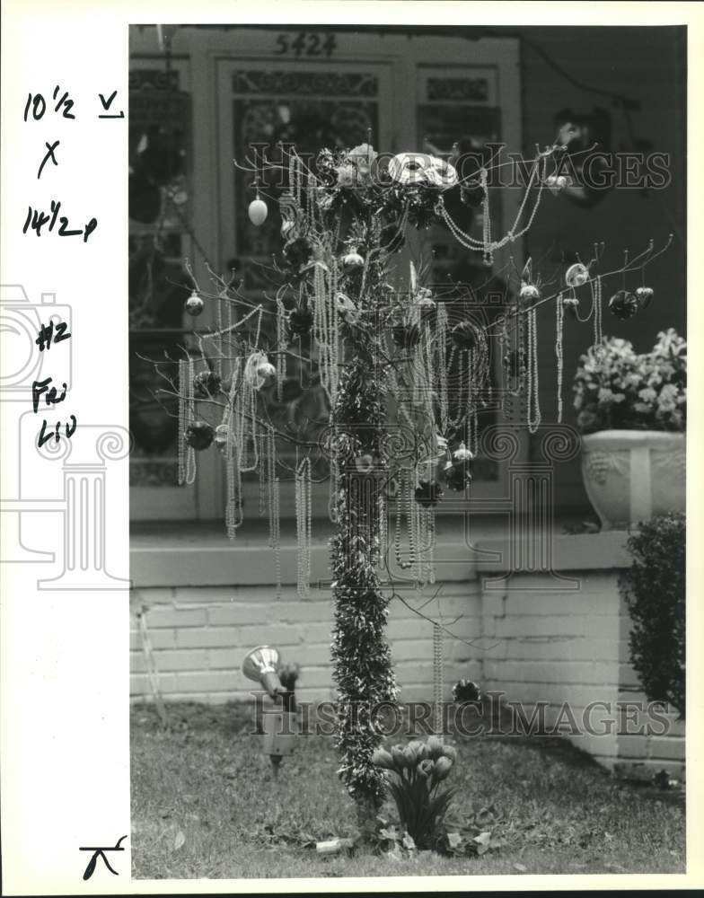 1993 Press Photo Mardi Gras decorated tree at 5424 Canal Boulevard. - nob69045