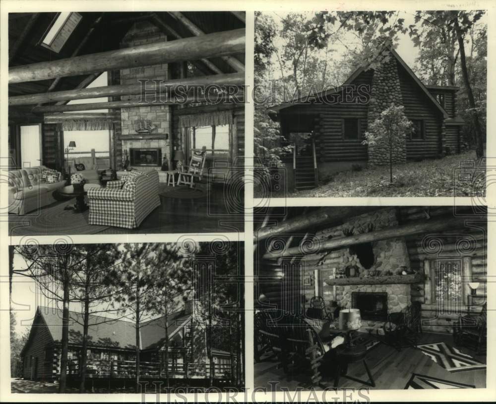 1992 Press Photo Exterior and Interior view of a beautifully built Log Cabin - Historic Images