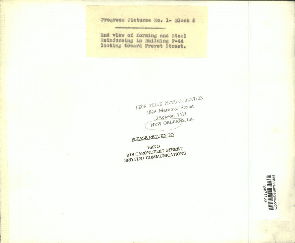 1939 Press Photo End view of forming & steel reinforcing in Building F-44 Freret