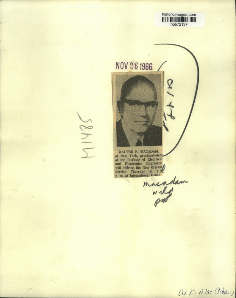 1966 Press Photo Walter MacAdam, Institute of Electrical & Electronic Engineers