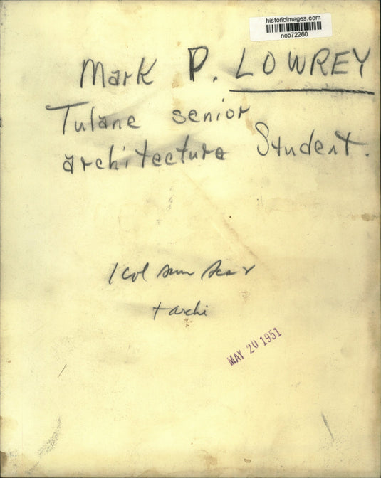 1951 Press Photo Mark D. Lowrey, Tulane senior, architecture student - nob72260