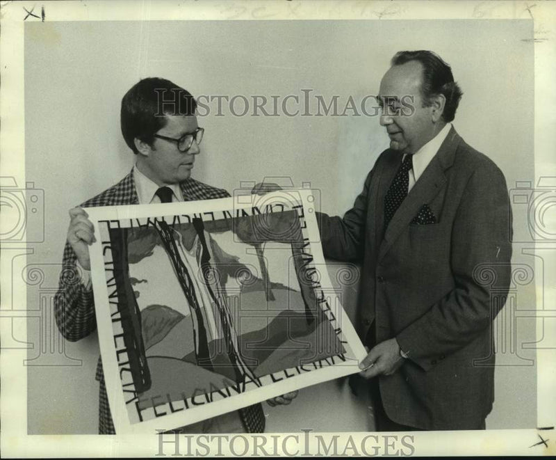 Load image into Gallery viewer, 1975 Press Photo John Bullard accepts "Happy Land" artwork from Jake Manguno
