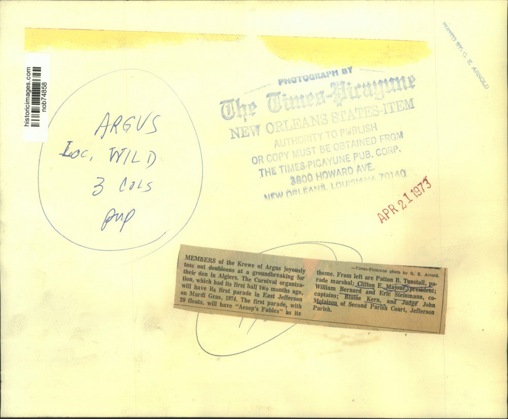 1973 Press Photo Members of Krewe of Argus at groundbreaking in Algiers