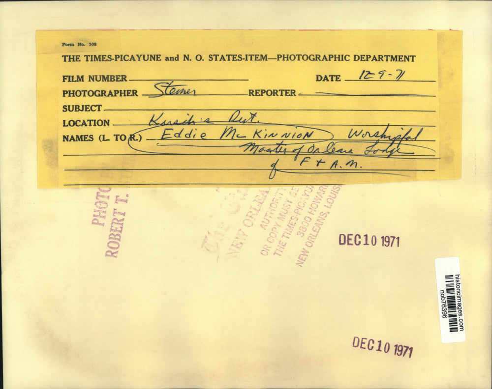 1971 Press Photo Eddie McKinnion of Free and Accepted Mason, Orleans Lodge