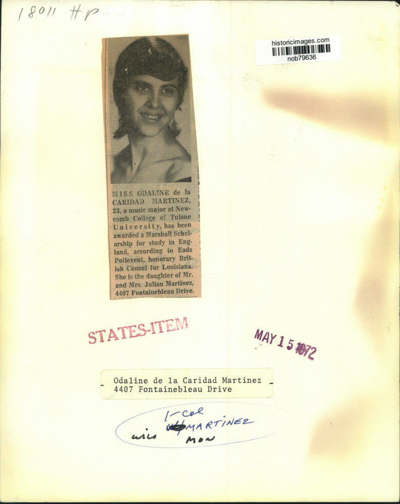 Load image into Gallery viewer, 1972 Press Photo Odaline de la Caridad Martinez awarded a Marshall Scholarship
