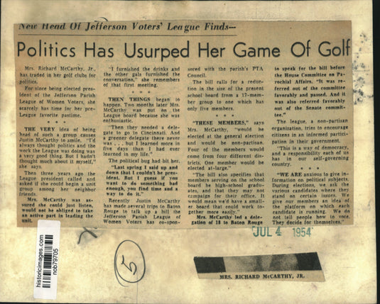 1954 Press Photo Mrs. Richard McCarthy Jr. of Jefferson League of Women Voters