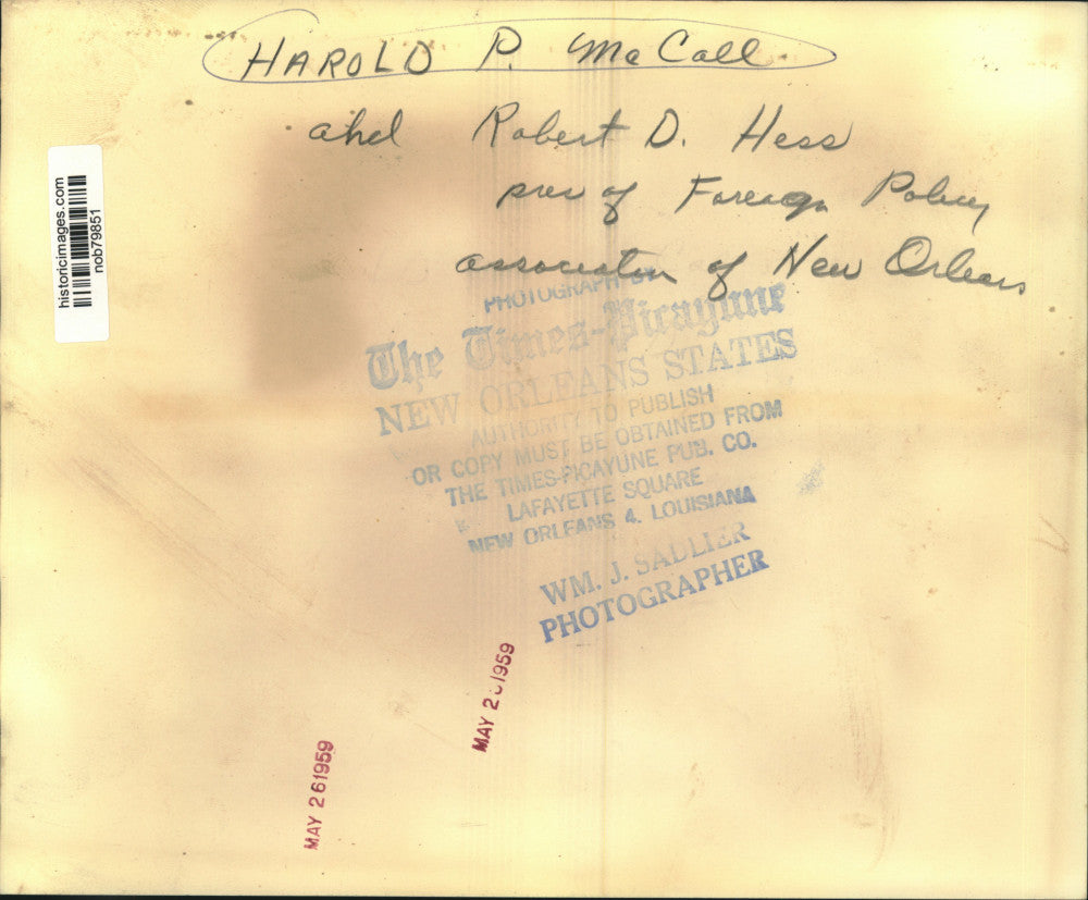 1959 Press Photo Harold P. McCall and Robert D. Hess of Foreign Policy Assn.