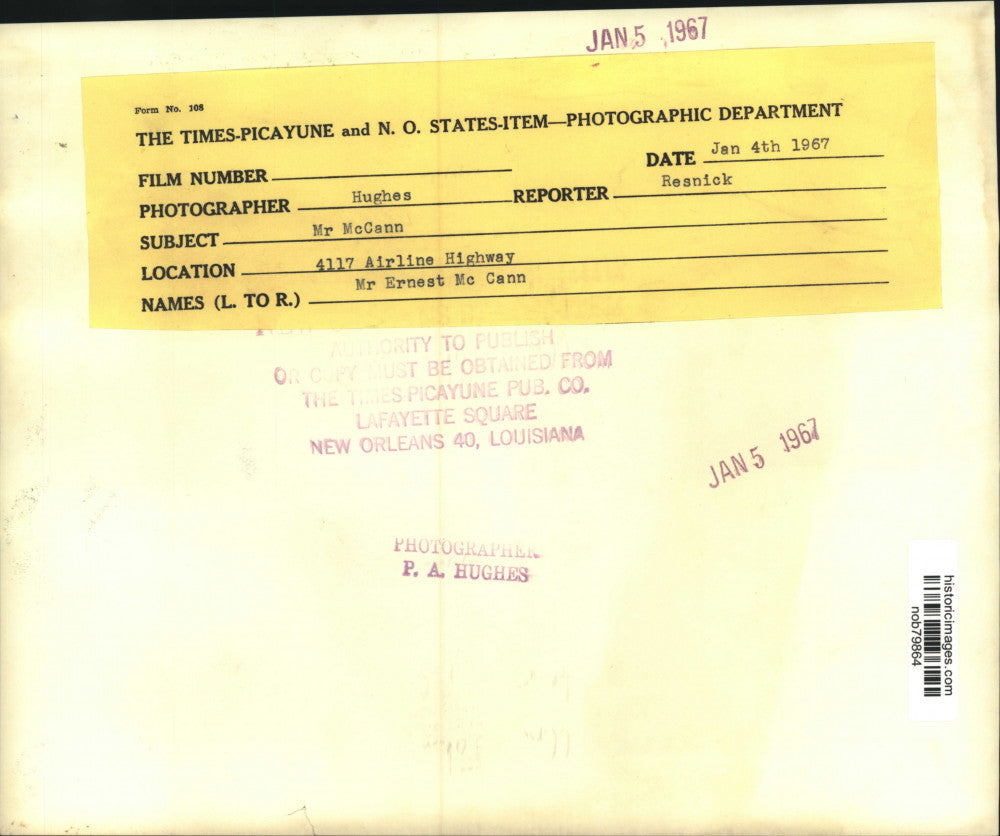 1967 Press Photo Mr. Ernest McCann - nob79864