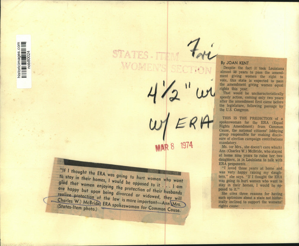 1974 Press Photo Ann McBride, ERA spokeswoman for Common Cause - nob80024