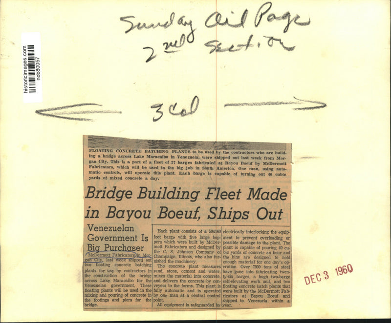 Load image into Gallery viewer, 1960 Press Photo Floating concrete batching plants for construction of bridge
