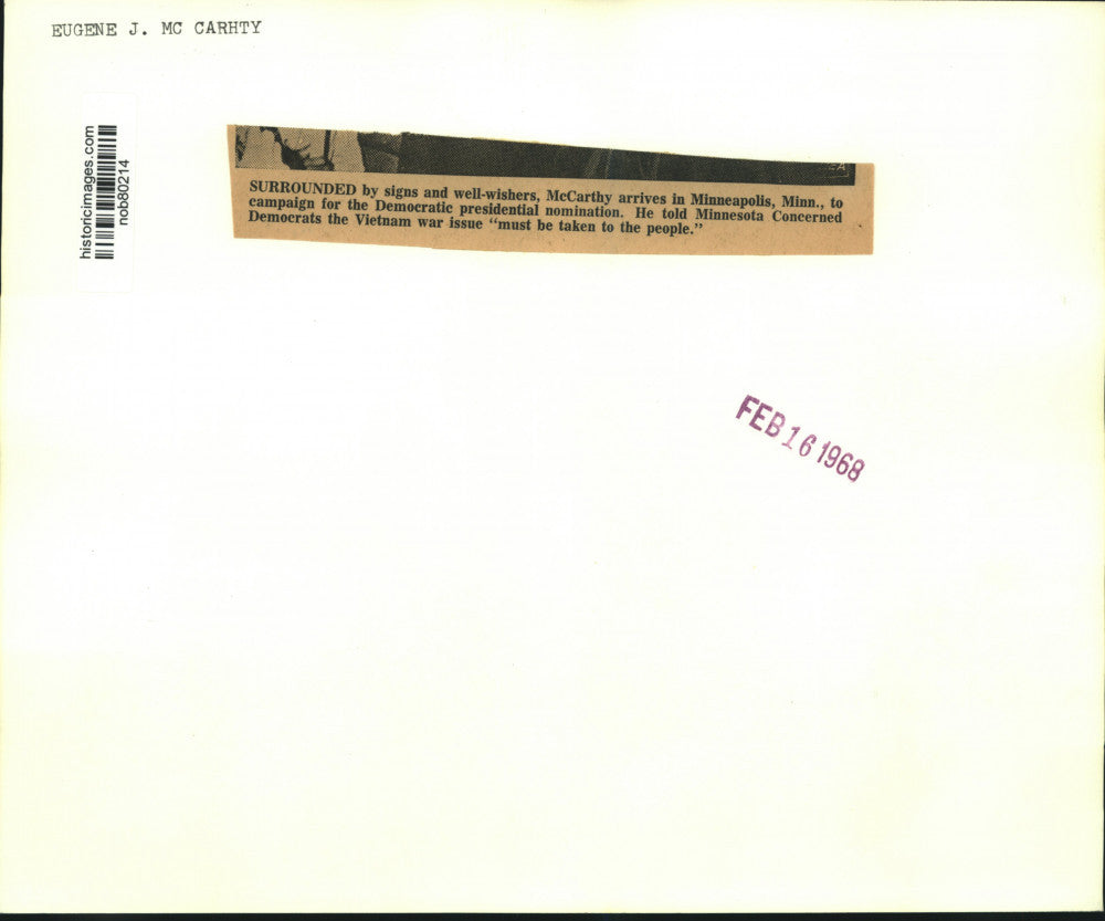 1968 Press Photo Eugene McCarthy in Minneapolis for presidential campaign