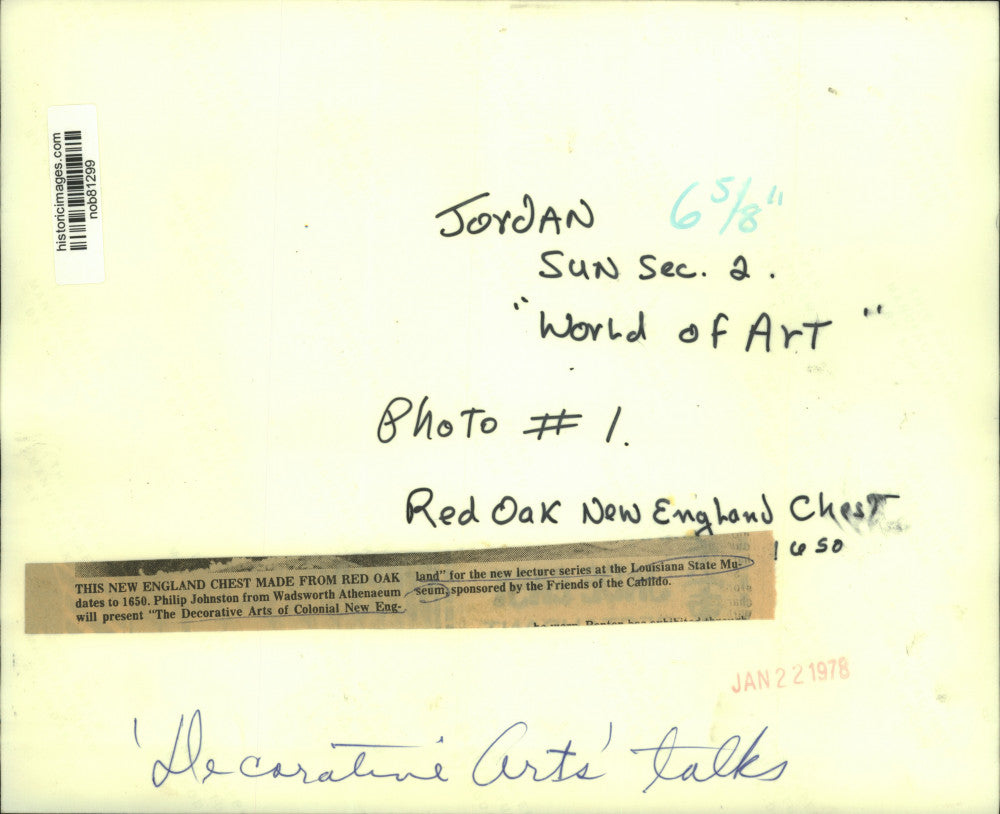 1978 Press Photo New England Chest made from red oak dates to 1650 - nob81299