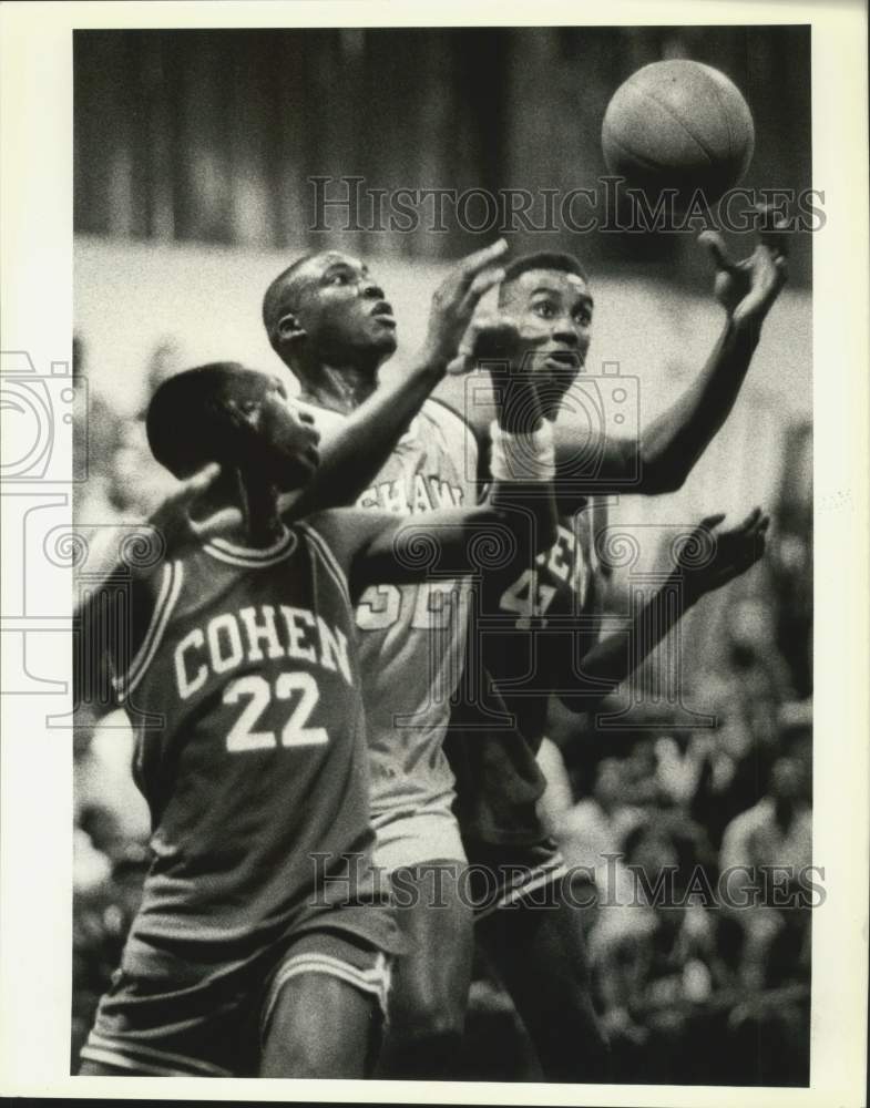 1990 Press Photo Basketball players Pepper Martin, Melvin Simon &amp; Duane Spencer- Historic Images