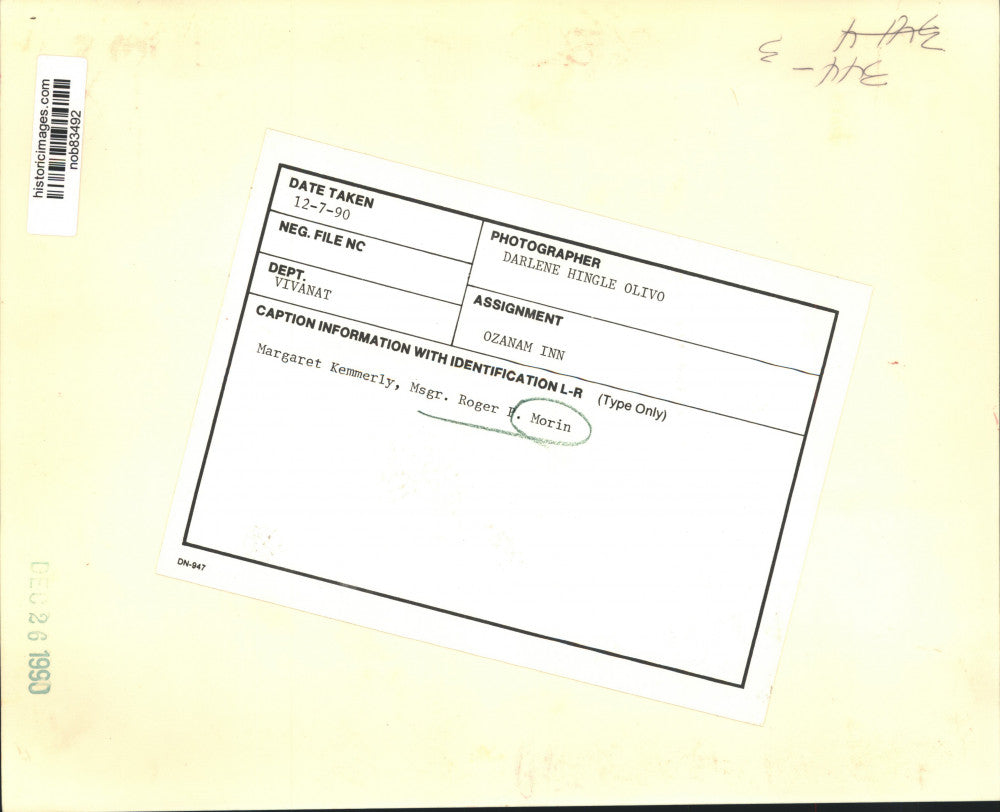 1990 Press Photo Margaret Kemmerly, Monsignor Roger P. Morin - Ozanam Inn