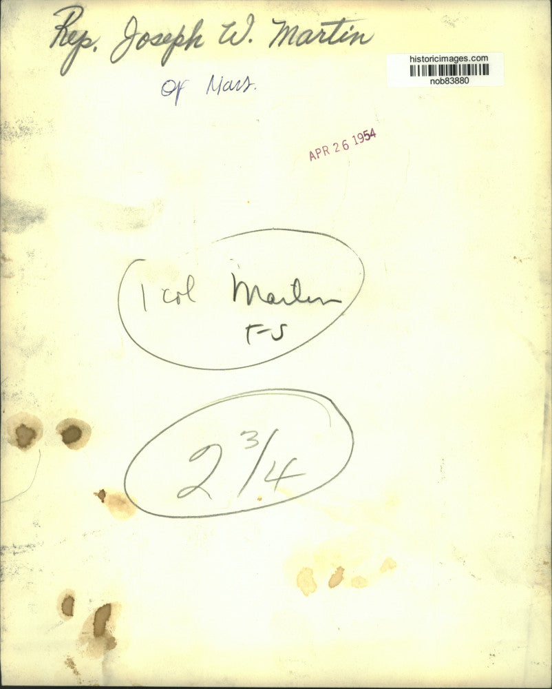 1954 Press Photo Representative Joseph W. Martin Of Massachusetts, Deplanes