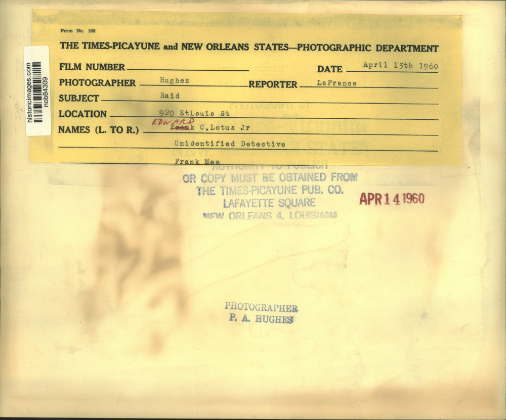 1960 Press Photo Edward C. Lotus Jr., Frank Meo with detective - nob84309