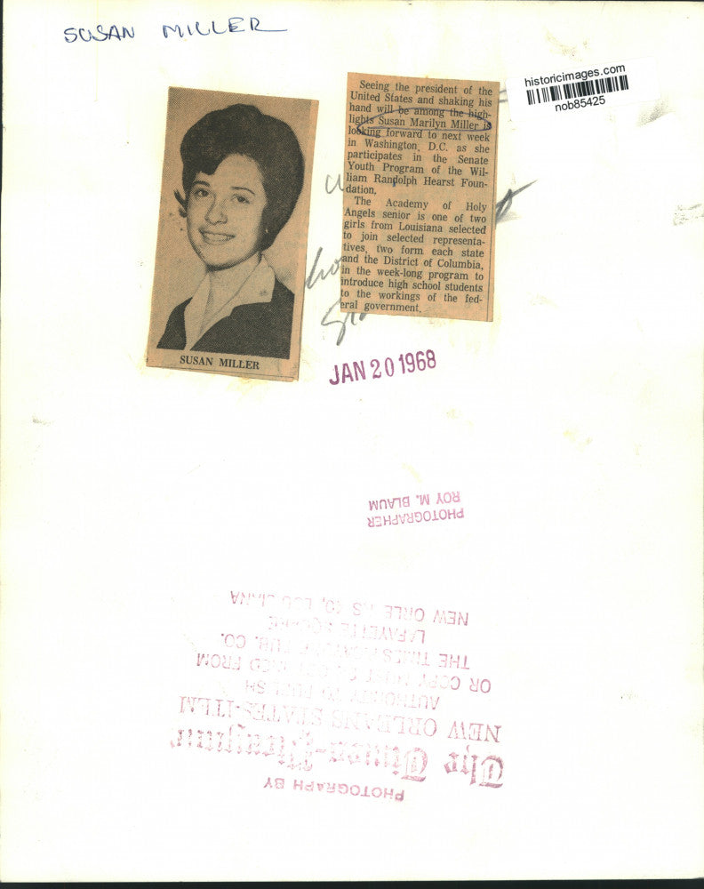 1968 Press Photo Senate Youth Program Participant Susan Miller - nob85425