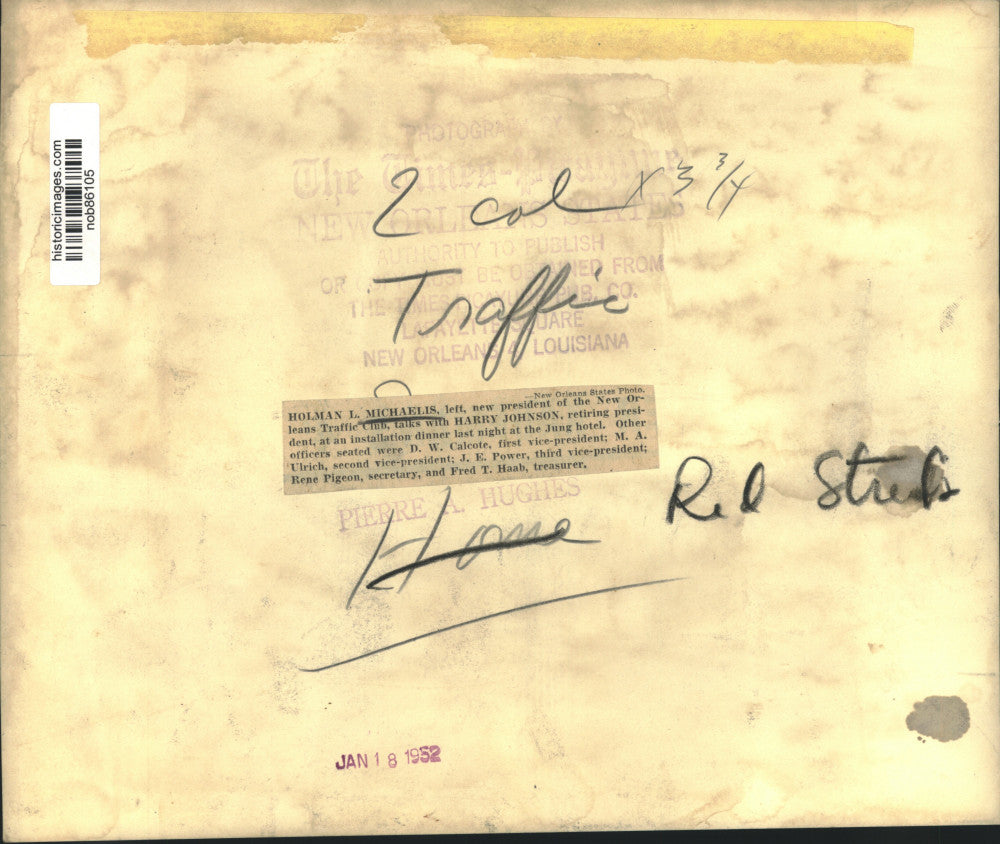 1952 Press Photo New & retiring president of the New Orleans Traffic Club