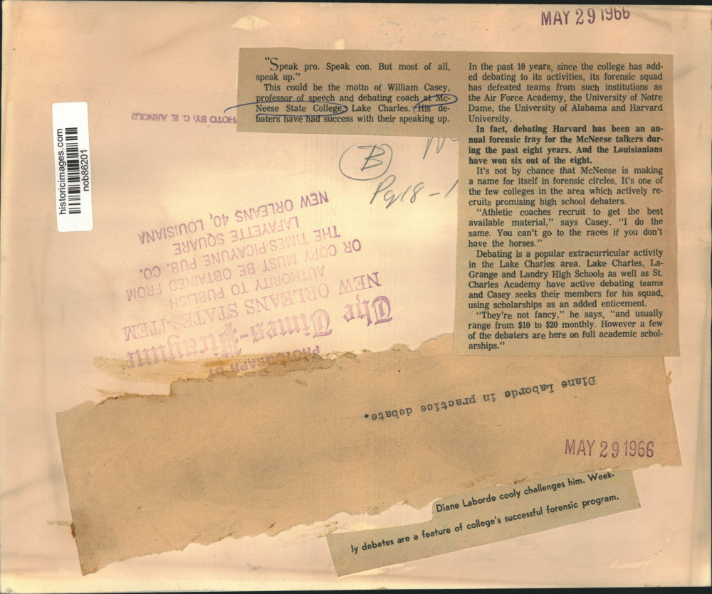 1966 Press Photo McNeese State College Debate Team Member Diane Laborde