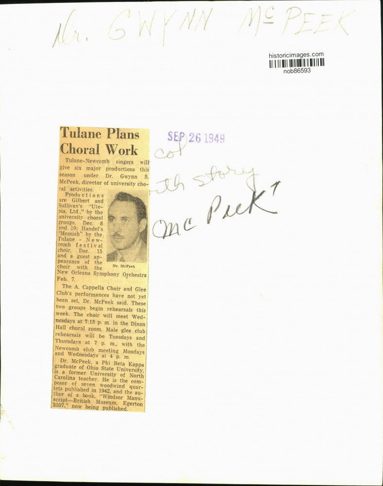 1949 Press Photo Dr. Gwynn S. McPeek, director of university choral activities