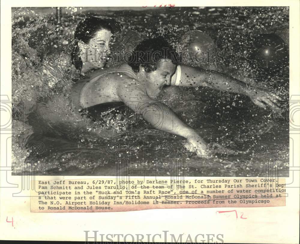 1987 Press Photo Huck and Tom&#39;s Raft Race at Ronald McDonald Summer Olympics- Historic Images