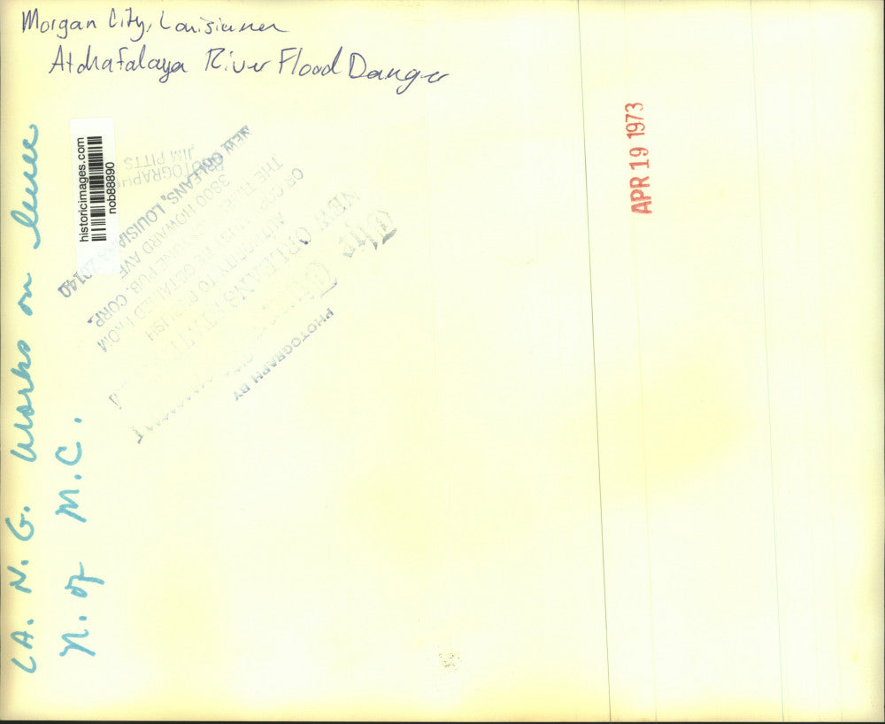 1973 Press Photo Atchafalaya River Flood danger in Morgan City, Louisiana