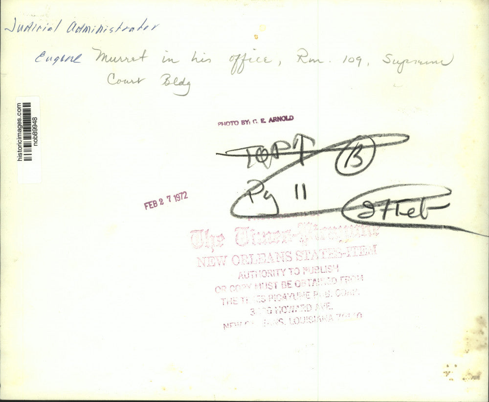 1972 Press Photo Judicial Administrator Eugene Murret at Supreme Court office