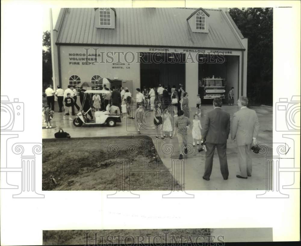 1992 Press Photo Delegates during dedication ceremony of new firehouse in Montz- Historic Images