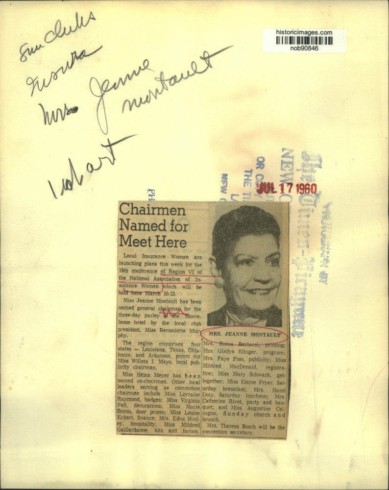 1960 Press Photo Mrs. Jeanne Montault of National Association of Insurance Women