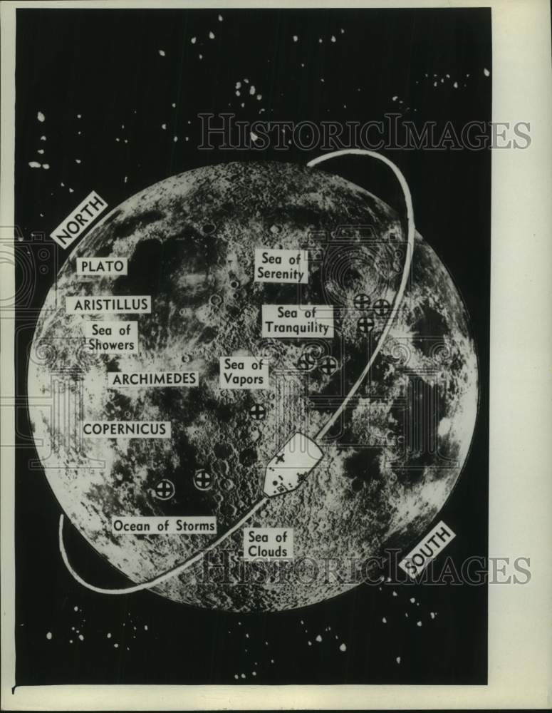 1967 Press Photo Jupiter map drawing of named areas- Historic Images