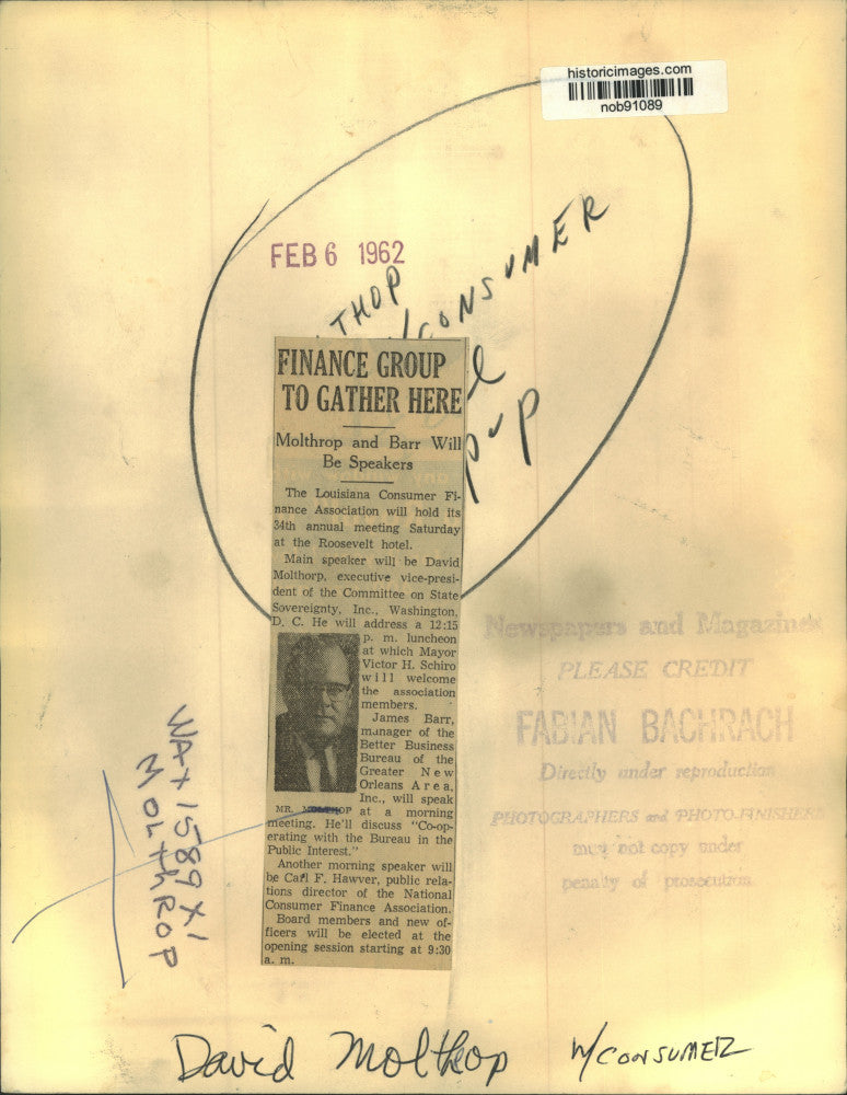 1962 Press Photo David Molthorp, executive VP Committee on State Sovereignty Inc