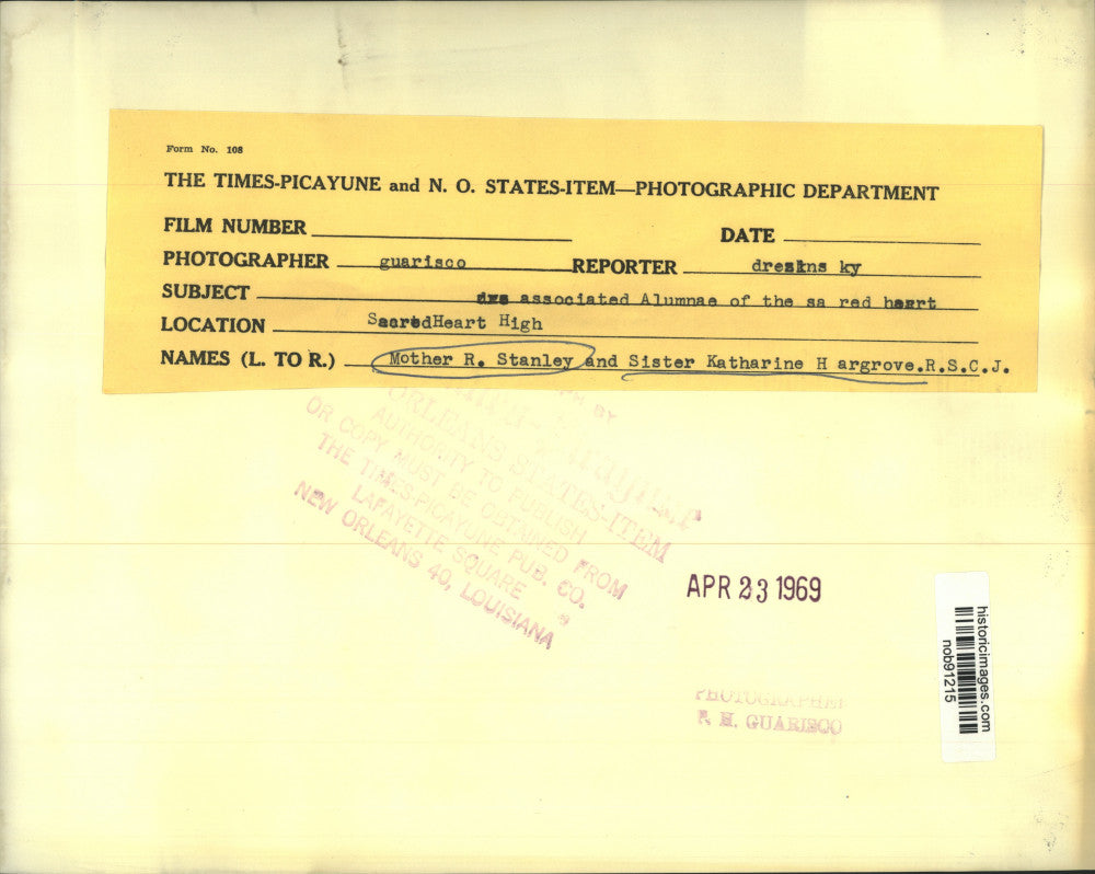 1969 Press Photo Mother R. Stanley and Sister Katharine Hargrove R.S.C.J.
