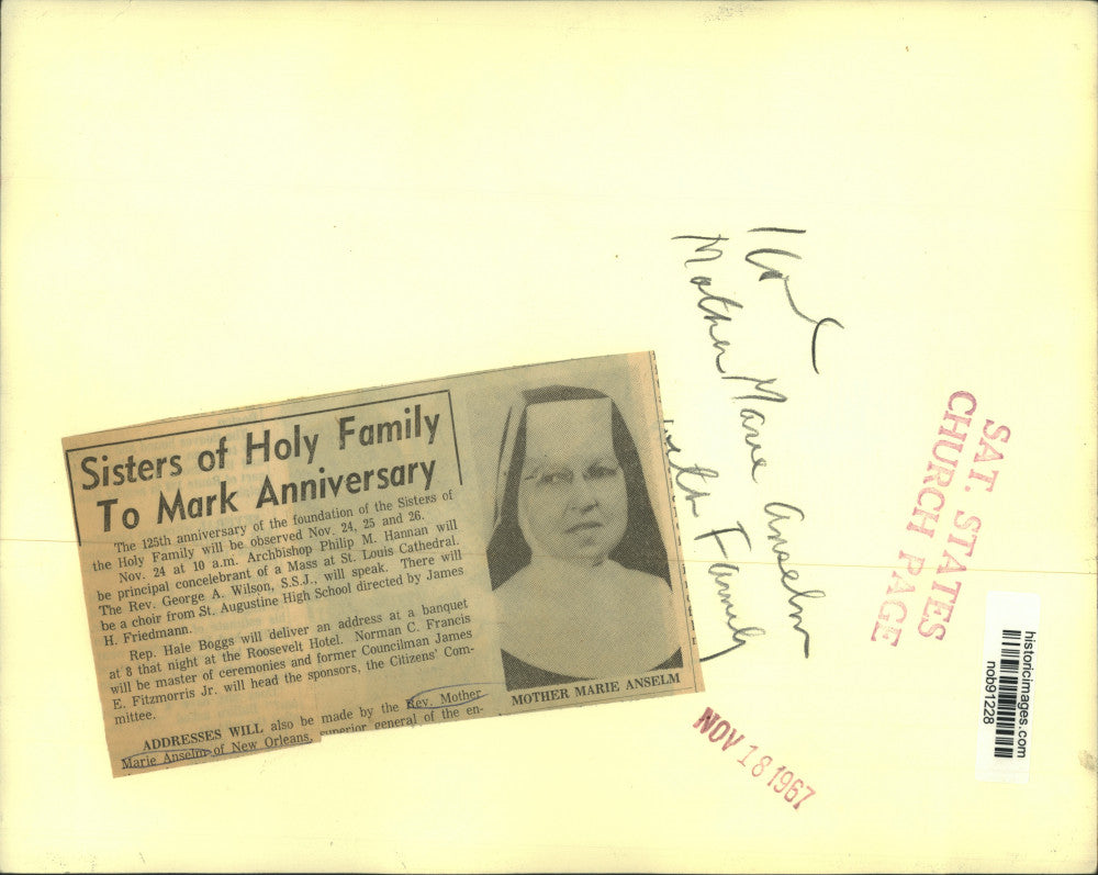 1967 Press Photo Reverend Mother Marie Anselm Of New Orleans - nob91228