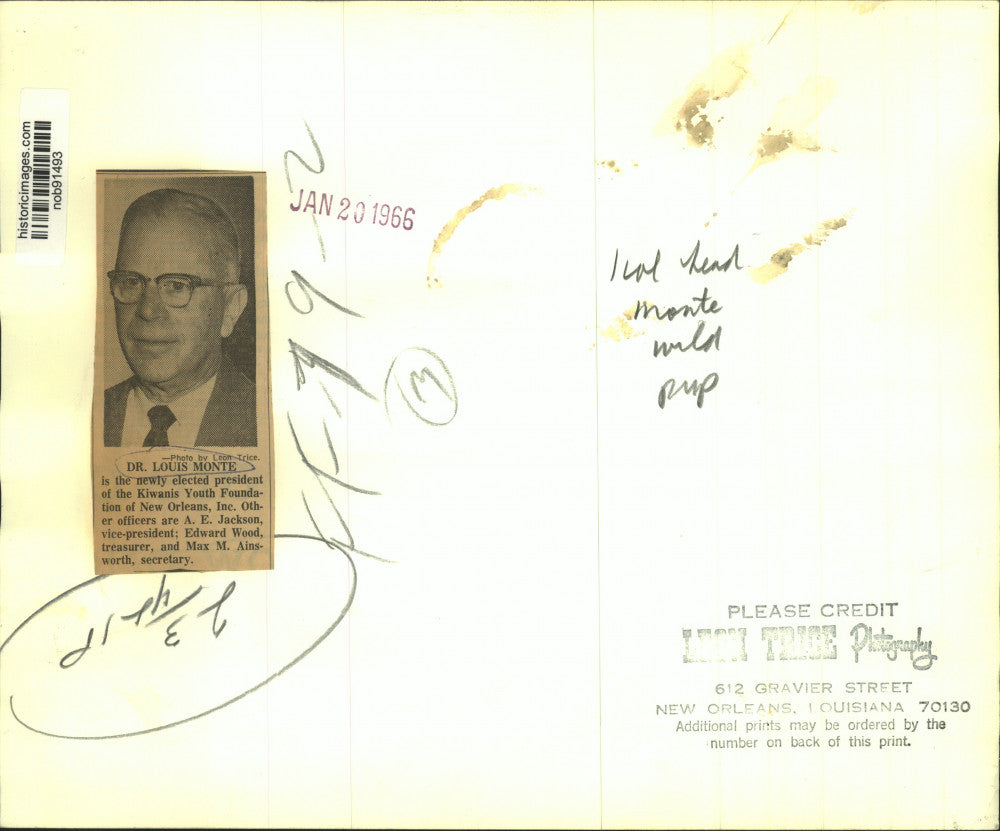 1966 Press Photo Dr. Louis Monte, President, Kiwanis Foundation, New Orleans
