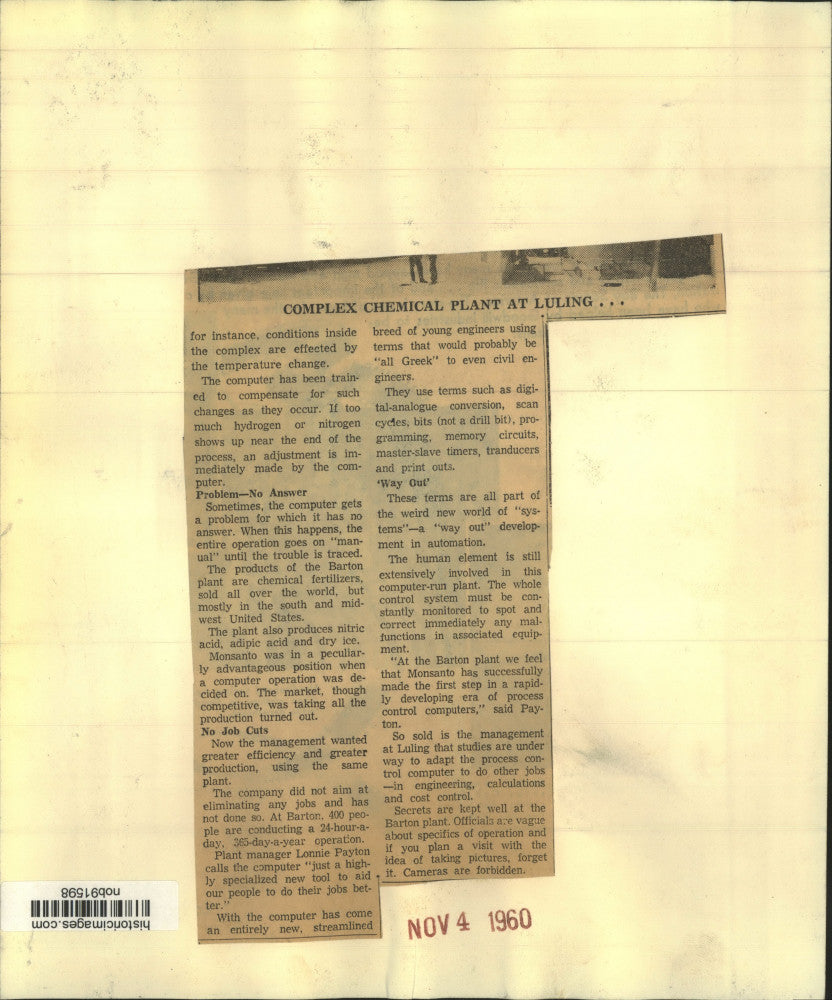 1960 Press Photo Complex Chemical Plant at Luling - nob91598