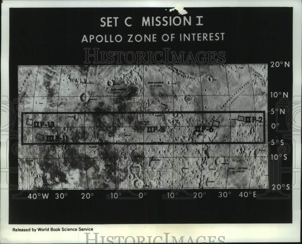 Press Photo Close-up of areas considered for first landing on the moon- Historic Images