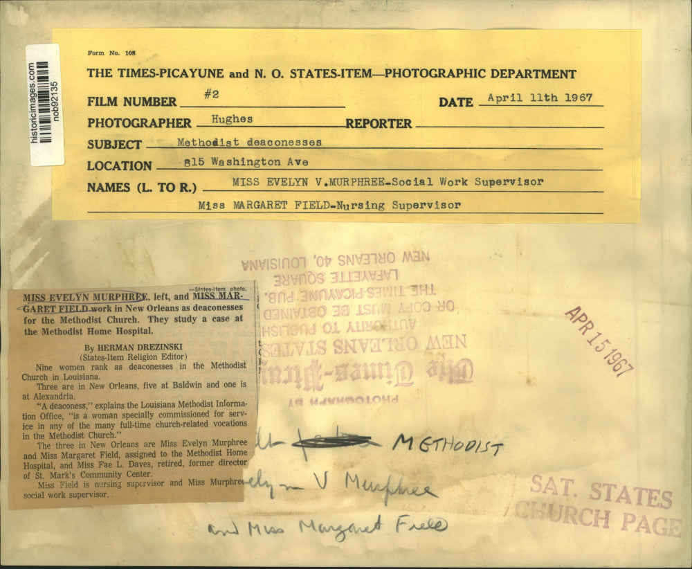 1967 Press Photo Evelyn Murphree & Margaret Field, Methodist Church deaconesses