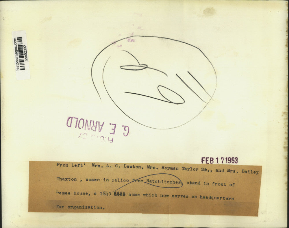 1963 Press Photo Women in calico from Nathictoches stand in front of Lemee house