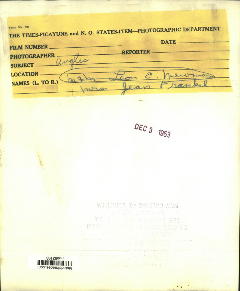 1963 Press Photo Mr. and Mrs. Leon E. Newman with Mrs. Jean Frankel at event